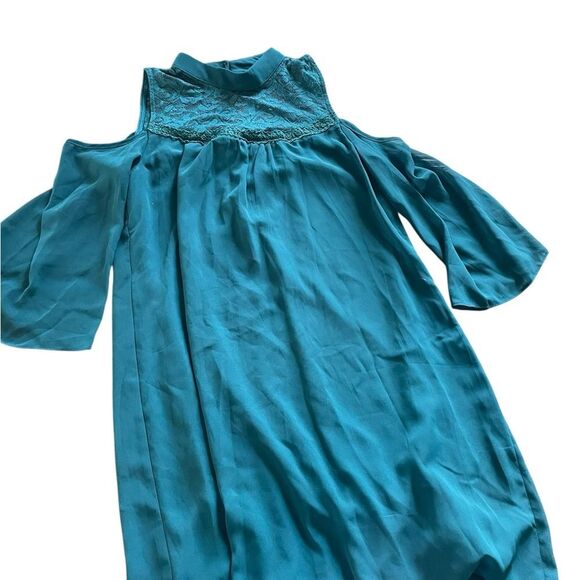 Kim Rogers size damn Teal Cold Shoulder Dress lace accents excellent condition - Picture 2 of 3